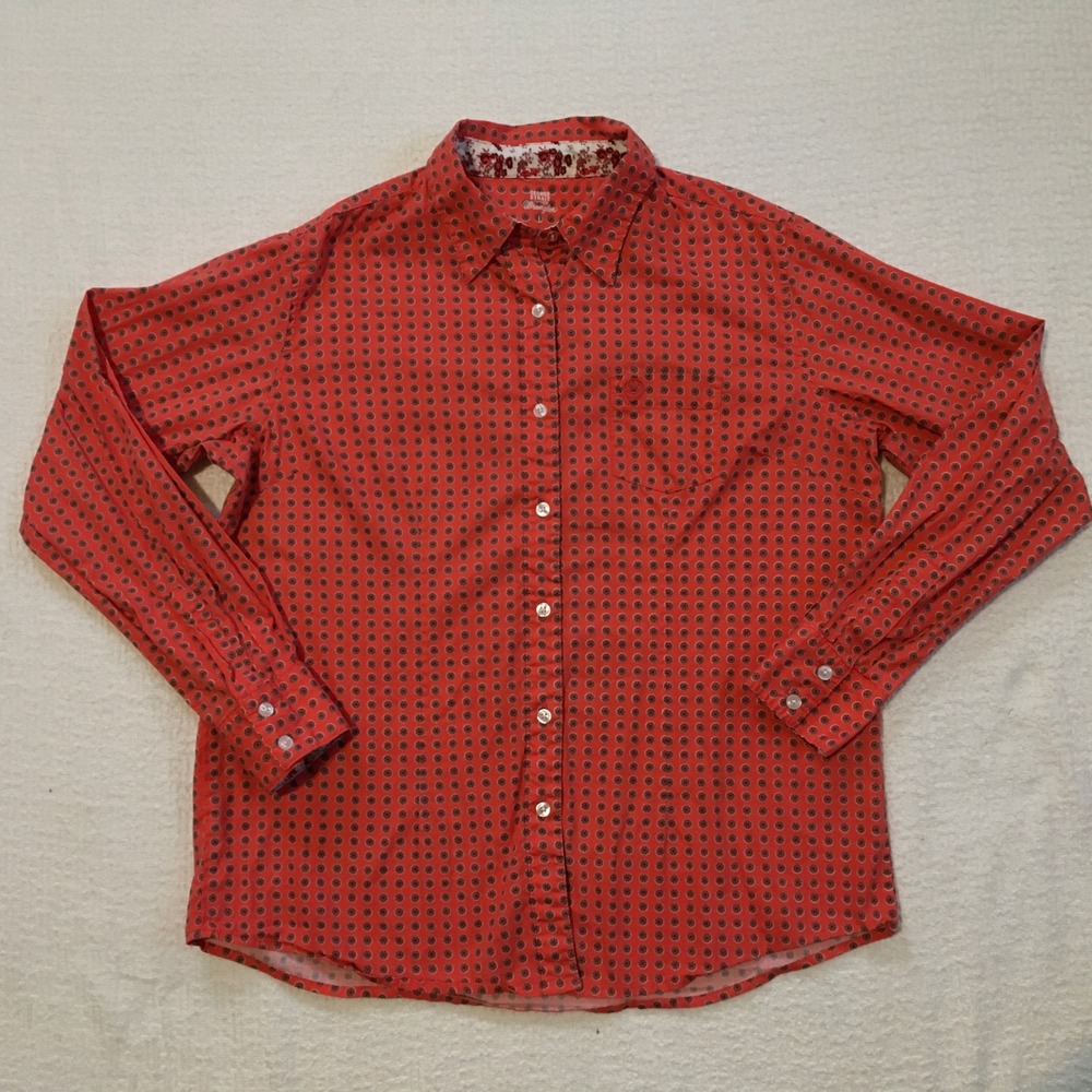 George Strait Wrangler‎ Women's M Orange Button Down Shirt Cowgirl Rodeo